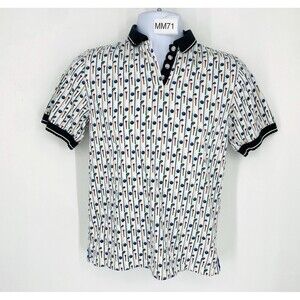 Vintage Fairway Outfitters Golf Shirt Size Medium Tee & Club Print Cotton Polo